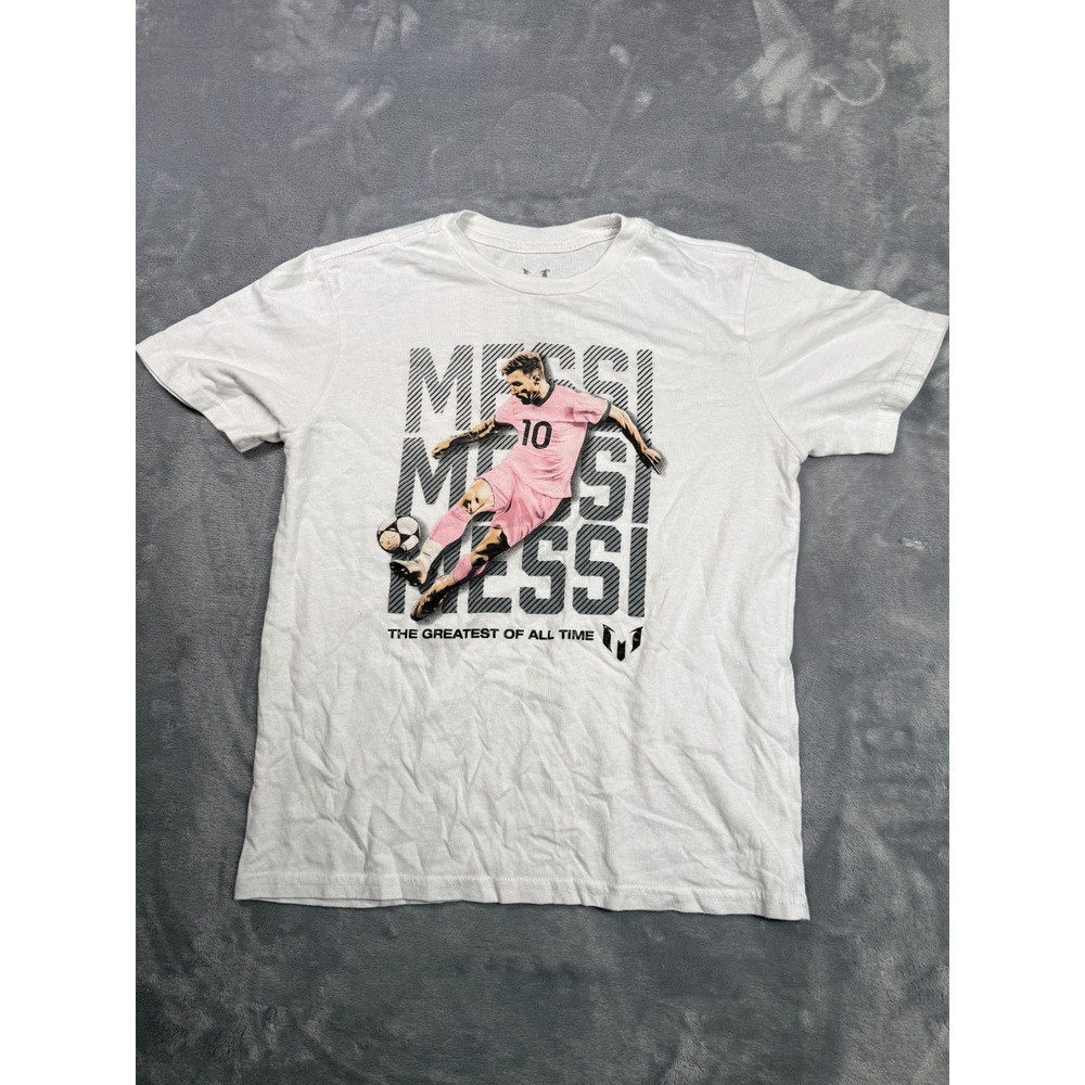 Messi Collection T Shirt Boys L(10-12) White Cotton The Greatest Of All Time